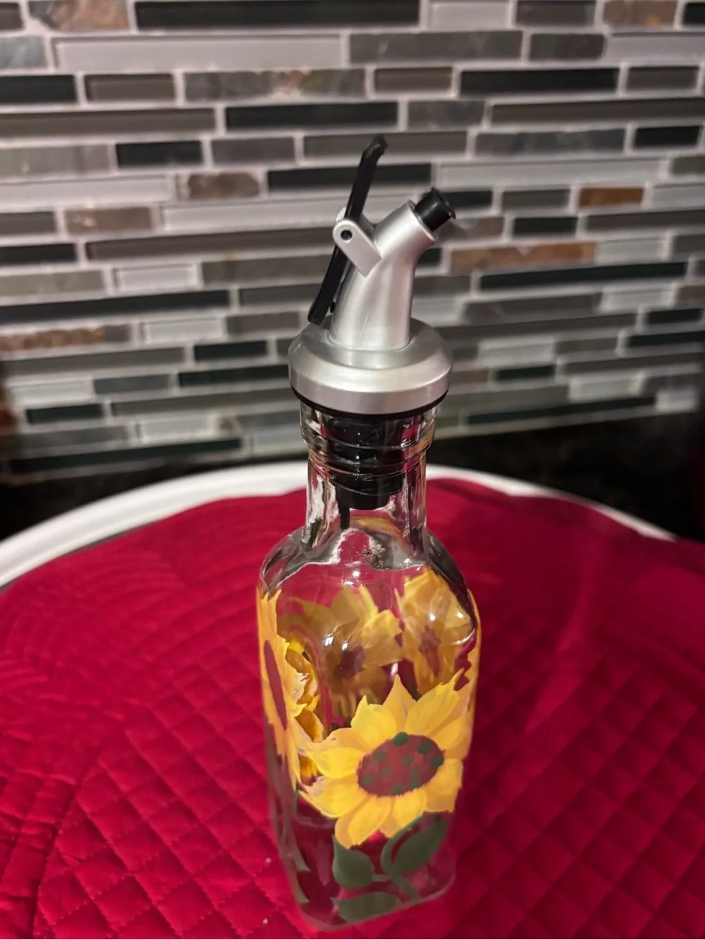 Hand-Painted Sunflower Glass Oil Dispenser